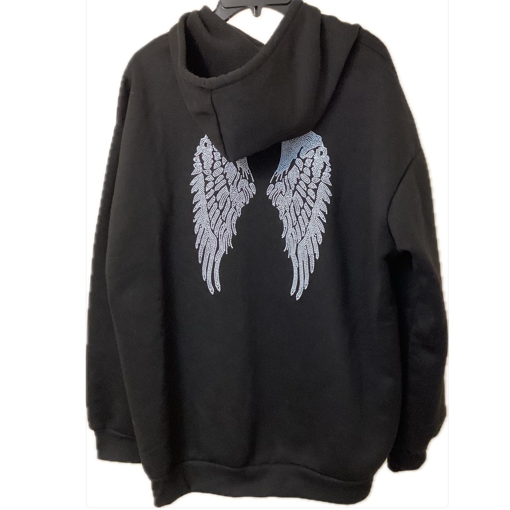 NEVER WORN WOMENS Hoodie Angel Wings Sweatshirt Wings Graphic Black & White XXL - Picture 3 of 4